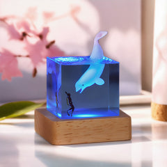 Shark & Diver Resin Wood Lamp Epoxy Night Light for Marine Decor
