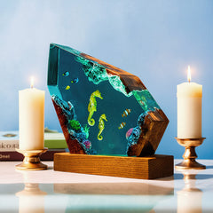 Seahorse & Blue Tang Resin Lamp Ocean-Themed Glow for Marine Lovers
