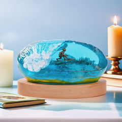 Ocean Surfing Resin Night Light Handmade LED Lamp for Coastal Bedroom Decor