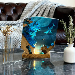 Shark & Diver Resin Night Light Handmade Lamp for Bedroom Ambiance