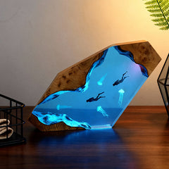 Diver & Jellyfish Resin Lamp Handmade Sea-Themed Night Light for Home Decor
