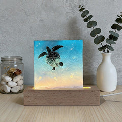 Handcrafted Ocean Blue Resin Lamp | Manta Ray, Jellyfish & Whale Shark Decor