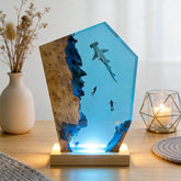Captivating Marine Resin Lamp: Hammerhead Shark & Divers Gift Idea