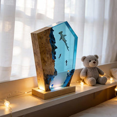 Captivating Marine Resin Lamp: Hammerhead Shark & Divers Gift Idea