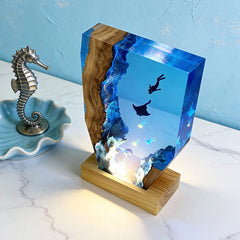 Ethereal Jellyfish & Manta Ray Resin Lamp ORYNAVA Artisan Art Decor