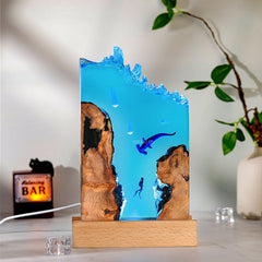 Hammerhead Shark & Diver Resin Art Lamp Captivating Irregular Design for Bedroom