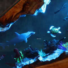 Hammerhead Shark & Shipwreck Resin Lamp Ocean Diorama Deep Sea Art