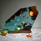 Dolphin & Turtle Resin Wood Lamp Artisan Desktop Decor for Ocean Lover