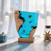 Mermaid & Whale Shark Resin Wood Lamp Nautical Artisan-Made Decor Gift