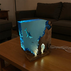 Sharks, divers, wood sculptures, epoxy resin lamp ( Best Gift 🎁 )Promotion🔥