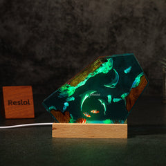 Dolphin & Jellyfish Resin Lamp Family-Themed Night Light for Ocean Lovers