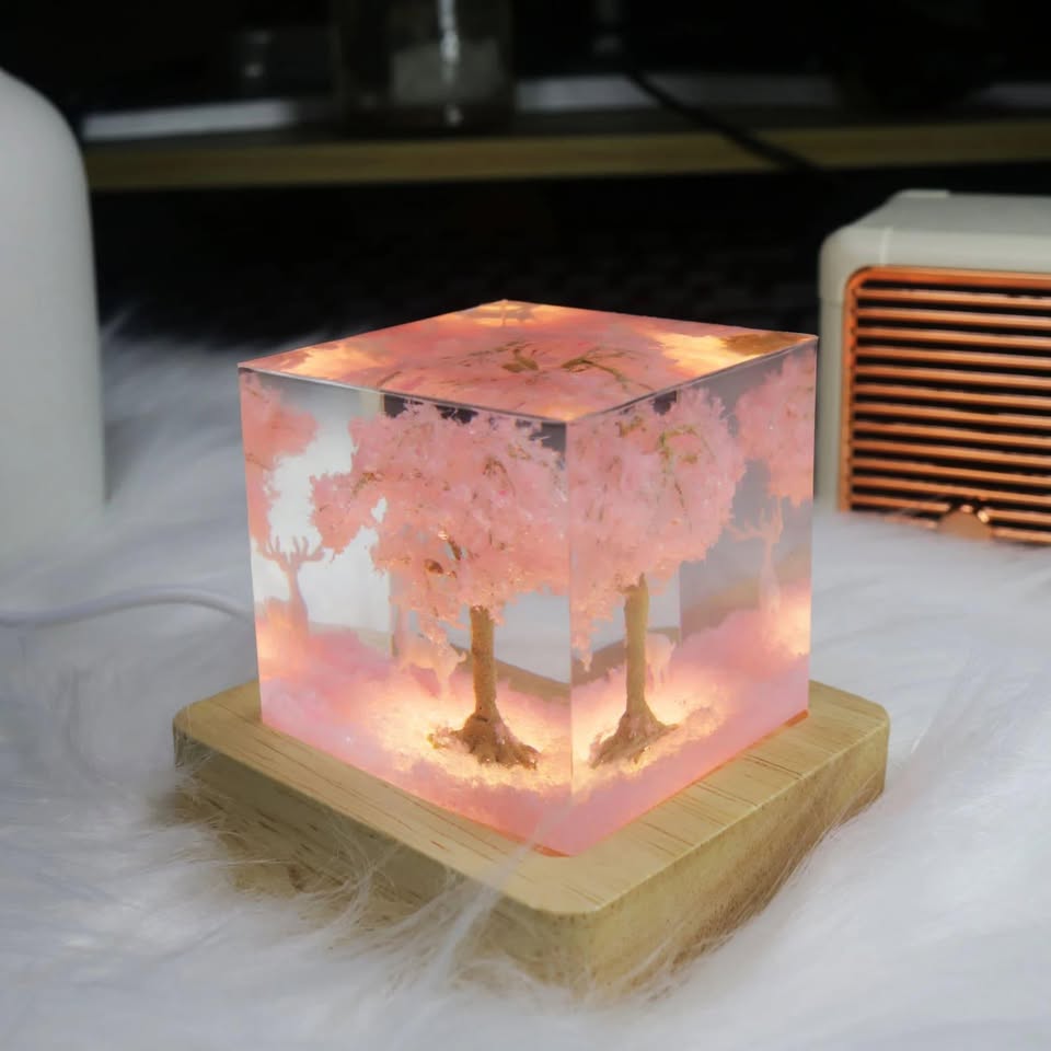 Sakura & Deer Resin Lamp