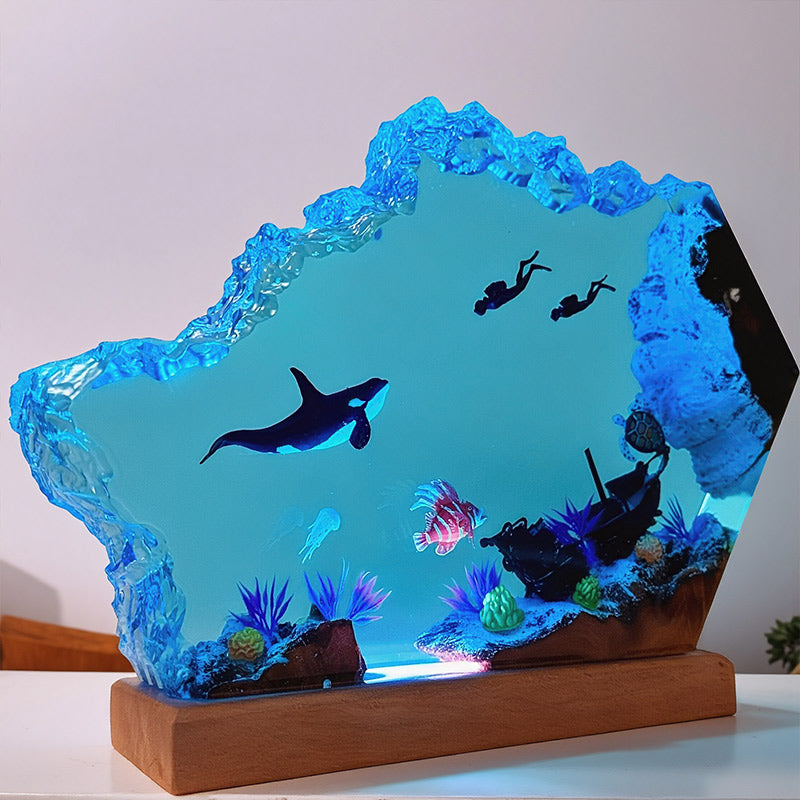 Orca & Turtle Ocean Resin Lamp Christmas-Themed Night Light for Home Decor