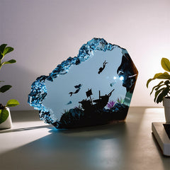 Mermaid & Diver Ocean-Themed Resin Lamp Handmade Epoxy Decor for Living Room