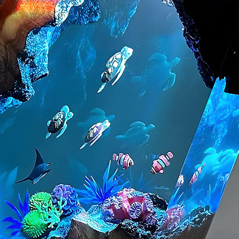 Orca & Turtle Resin Lamp Ocean-Themed Epoxy Night Light for Bedroom Decor