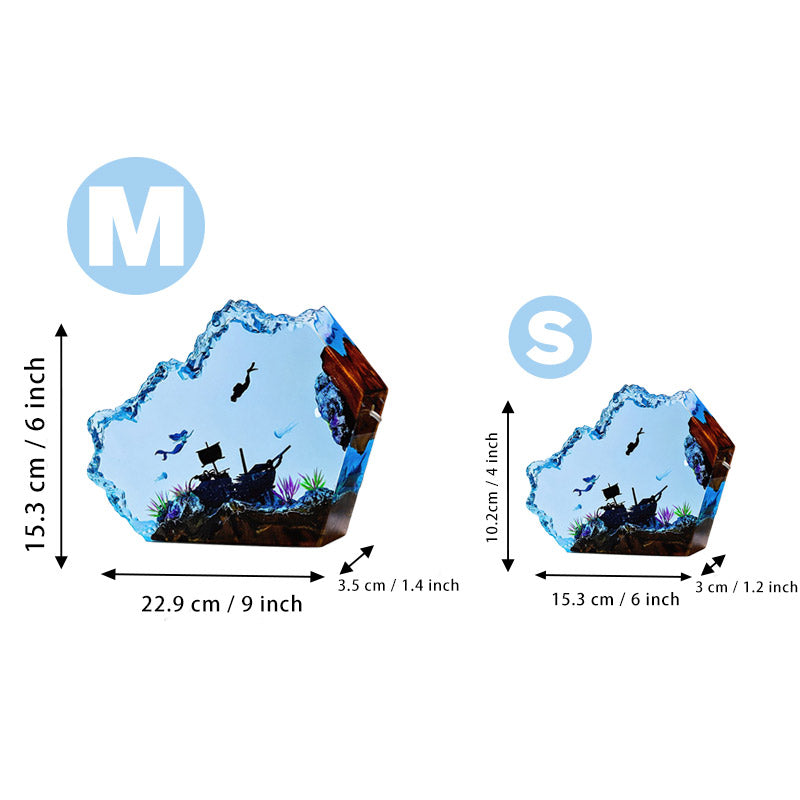 Mermaid & Diver Ocean-Themed Resin Lamp Handmade Epoxy Decor for Living Room