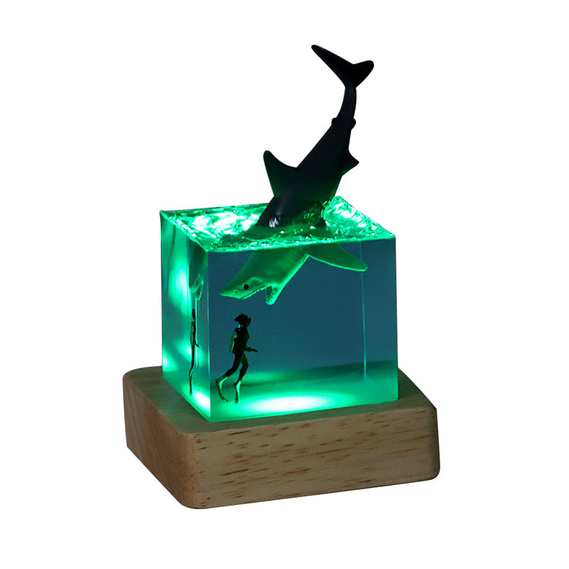 Shark & Diver Resin Wood Lamp Epoxy Night Light for Marine Decor