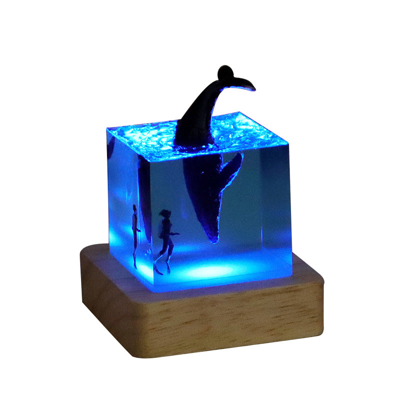 Shark & Diver Resin Wood Lamp Epoxy Night Light for Marine Decor