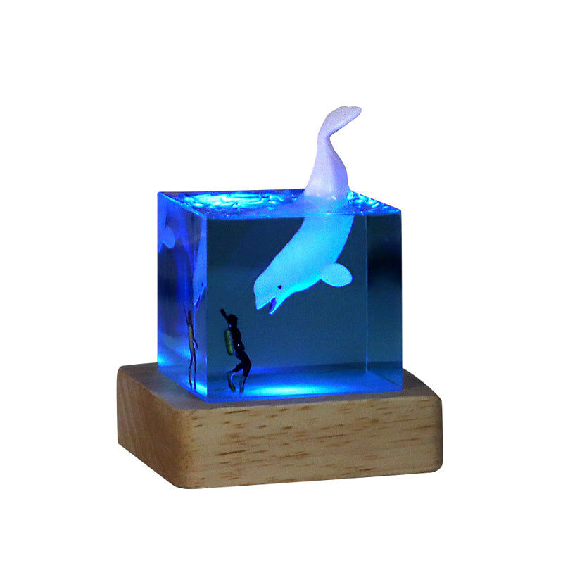 Shark & Diver Resin Wood Lamp Epoxy Night Light for Marine Decor