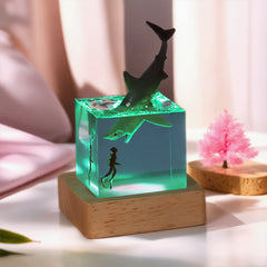 Shark & Diver Resin Wood Lamp Epoxy Night Light for Marine Decor