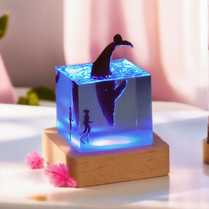 Shark & Diver Resin Wood Lamp Epoxy Night Light for Marine Decor