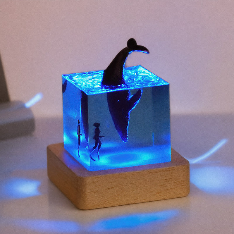 Shark & Diver Resin Wood Lamp Epoxy Night Light for Marine Decor