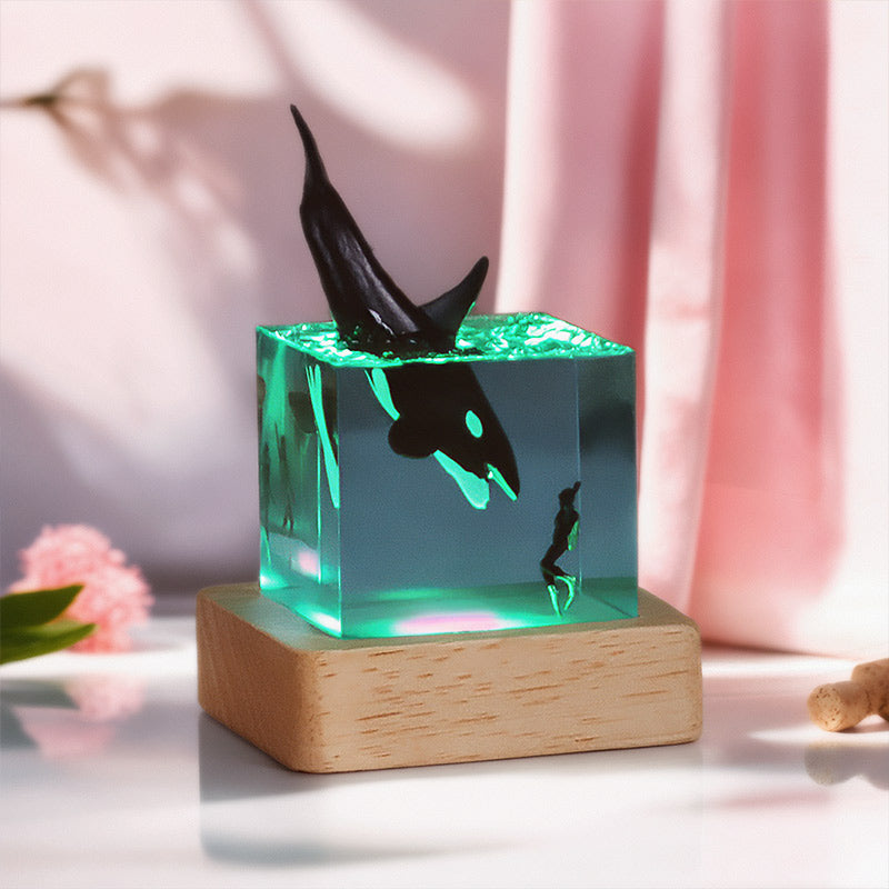 Shark & Diver Resin Wood Lamp Epoxy Night Light for Marine Decor
