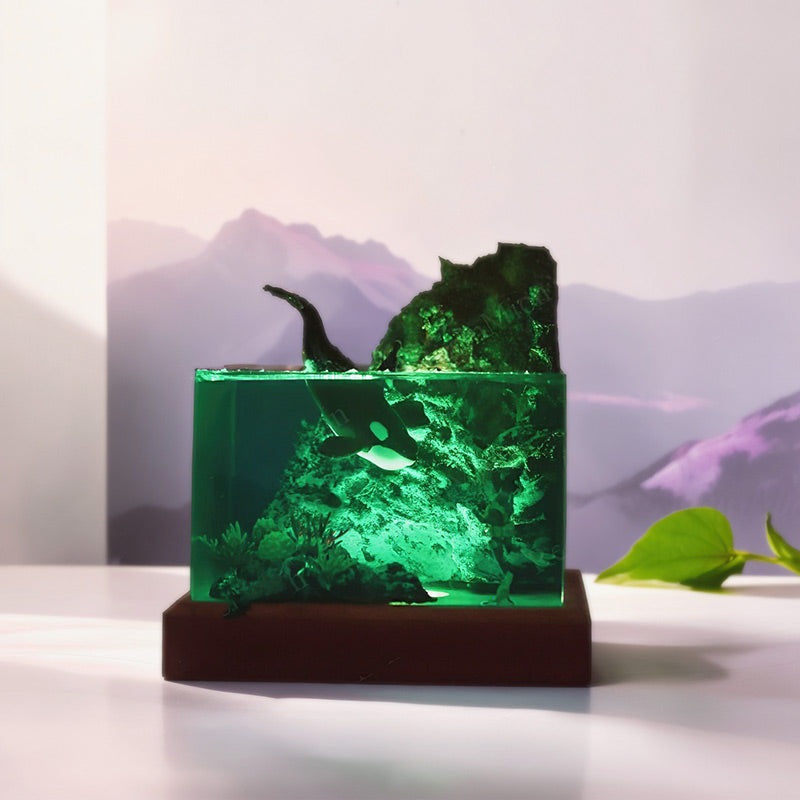 Orca & Diver Resin Lamp Handmade Night Light for Ocean Lover