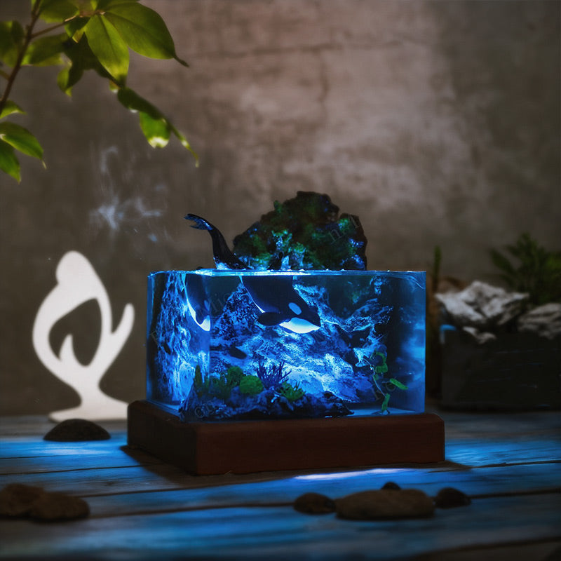 Orca & Diver Resin Lamp Handmade Night Light for Ocean Lover