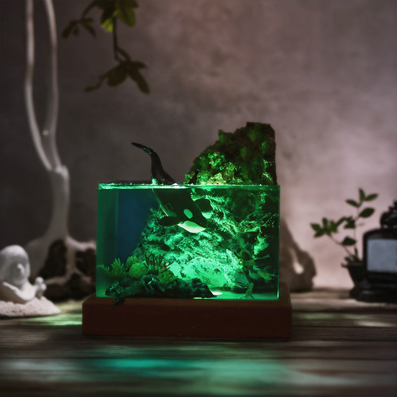Orca & Diver Resin Lamp Handmade Night Light for Ocean Lover