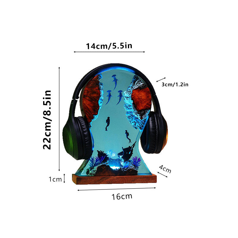 Hammerhead Shark Resin Headphone Stand Underwater-Themed Night Lamp