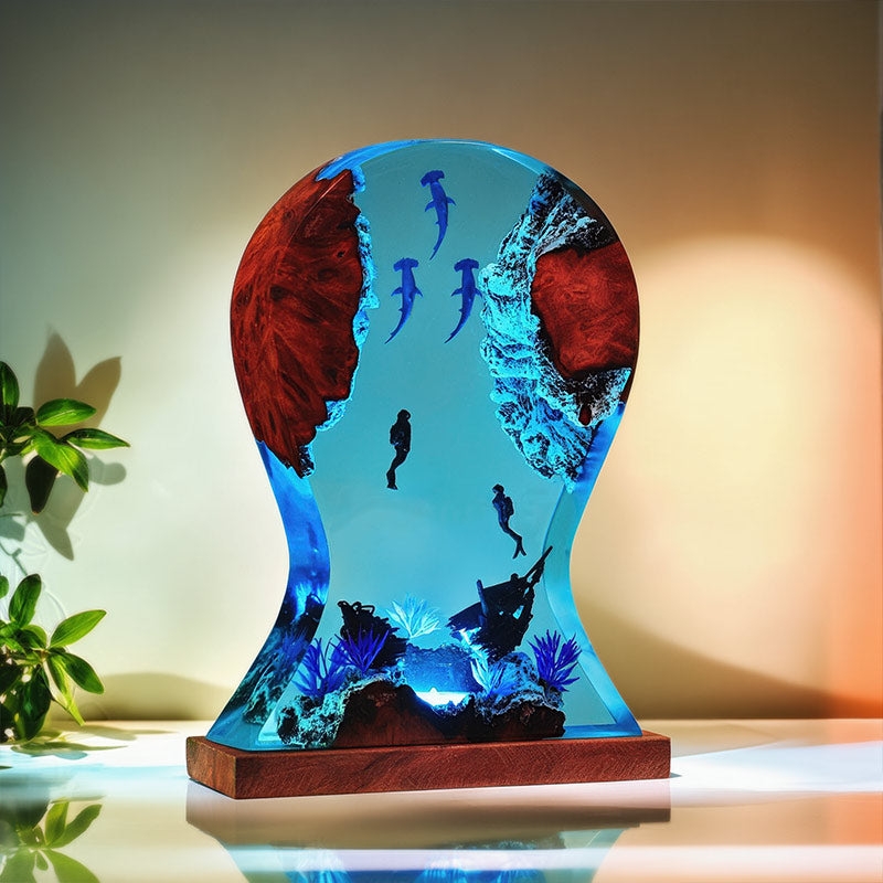 Hammerhead Shark Resin Headphone Stand Underwater-Themed Night Lamp