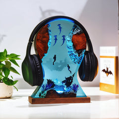 Hammerhead Shark Resin Headphone Stand Underwater-Themed Night Lamp