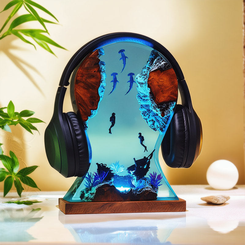 Hammerhead Shark Resin Headphone Stand Underwater-Themed Night Lamp