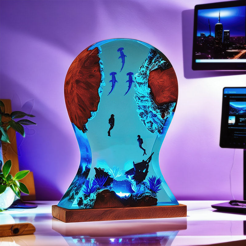 Hammerhead Shark Resin Headphone Stand Underwater-Themed Night Lamp