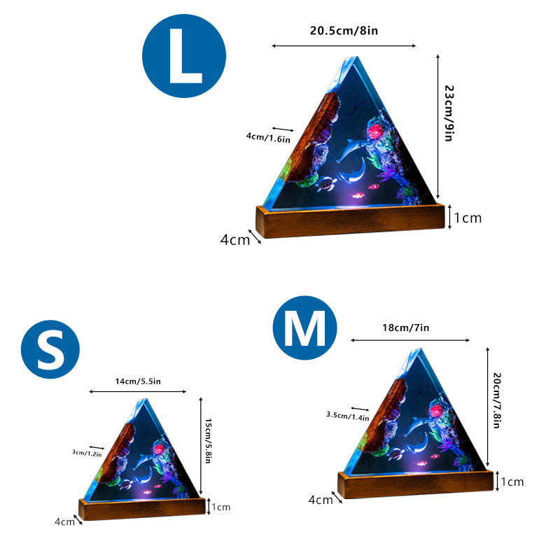Dolphin & Diver Resin Lamp Triangle Ocean Theme Night Light