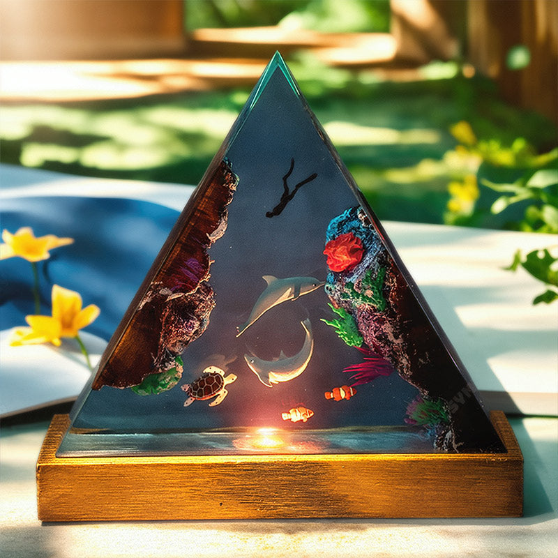 Dolphin & Diver Resin Lamp Triangle Ocean Theme Night Light
