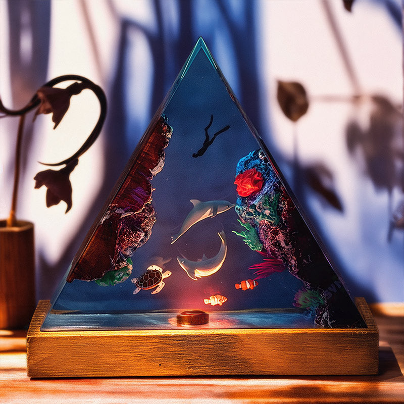 Dolphin & Diver Resin Lamp Triangle Ocean Theme Night Light