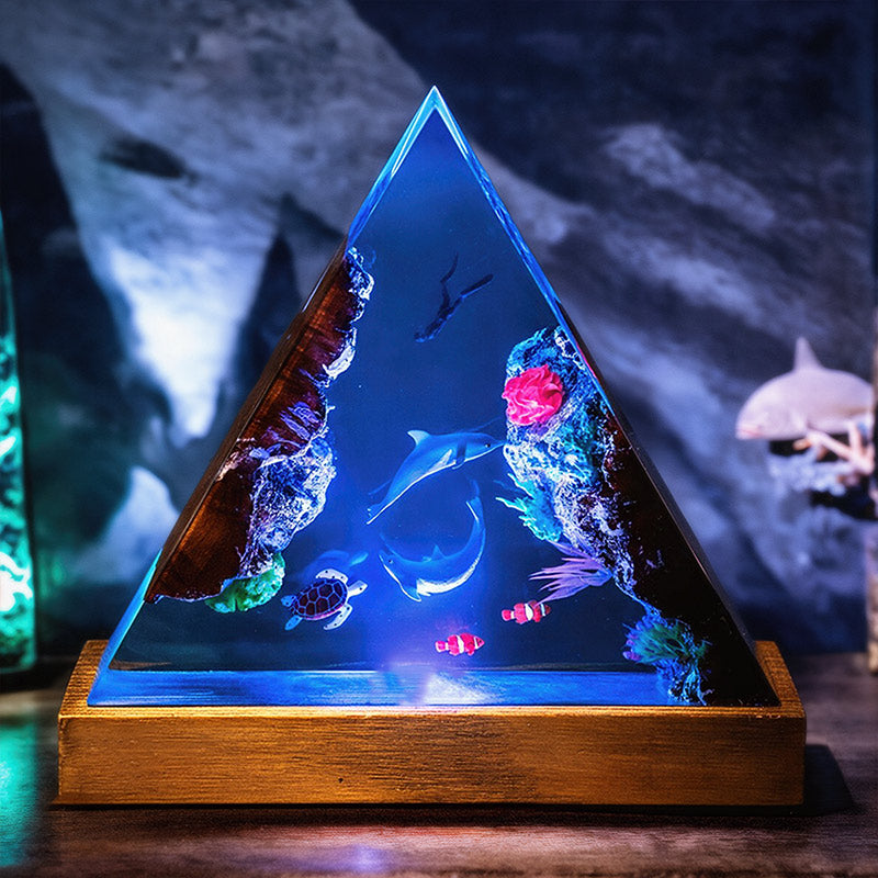 Dolphin & Diver Resin Lamp Triangle Ocean Theme Night Light