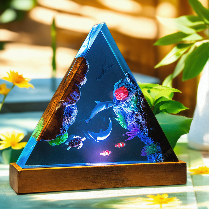 Dolphin & Diver Resin Lamp Triangle Ocean Theme Night Light