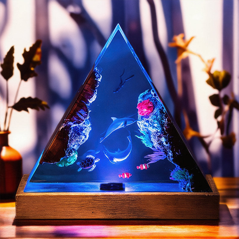 Dolphin & Diver Resin Lamp Triangle Ocean Theme Night Light