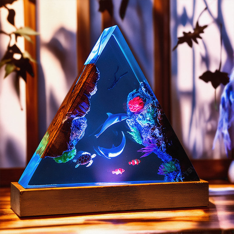 Dolphin & Diver Resin Lamp Triangle Ocean Theme Night Light