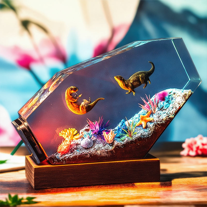 Otter-Inspired Resin Lamp Marine Life Handmade Night Light for Desk Decor