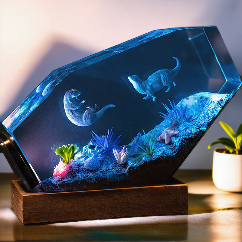 Otter-Inspired Resin Lamp Marine Life Handmade Night Light for Desk Decor