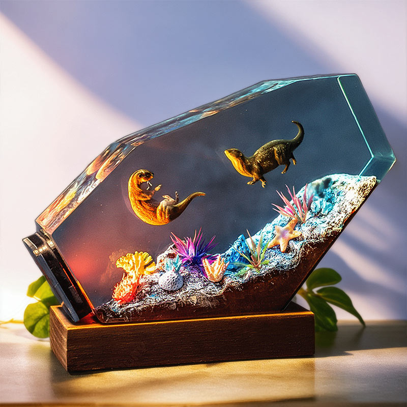Otter-Inspired Resin Lamp Marine Life Handmade Night Light for Desk Decor