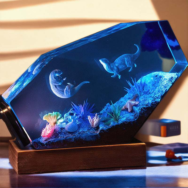 Otter-Inspired Resin Lamp Marine Life Handmade Night Light for Desk Decor
