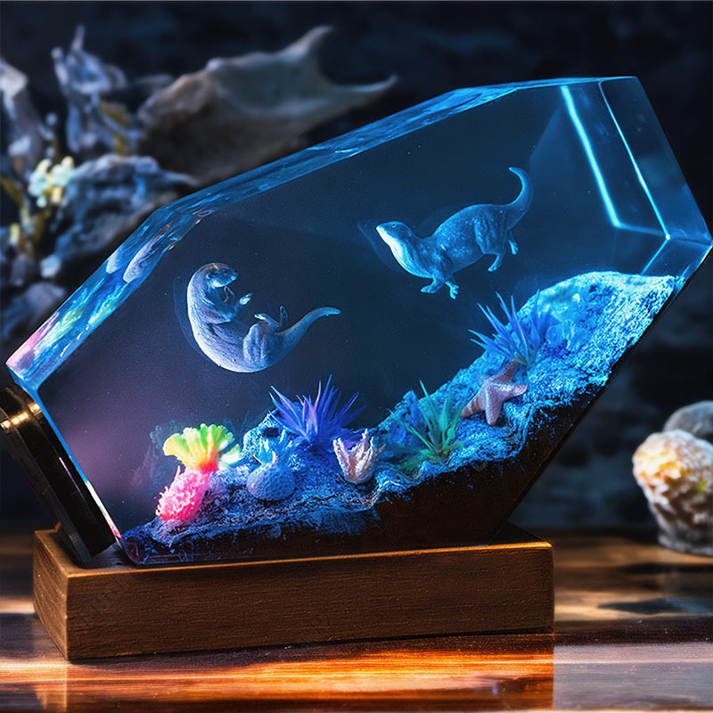 Otter-Inspired Resin Lamp Marine Life Handmade Night Light for Desk Decor