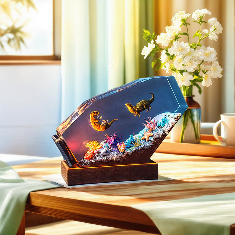Otter-Inspired Resin Lamp Marine Life Handmade Night Light for Desk Decor