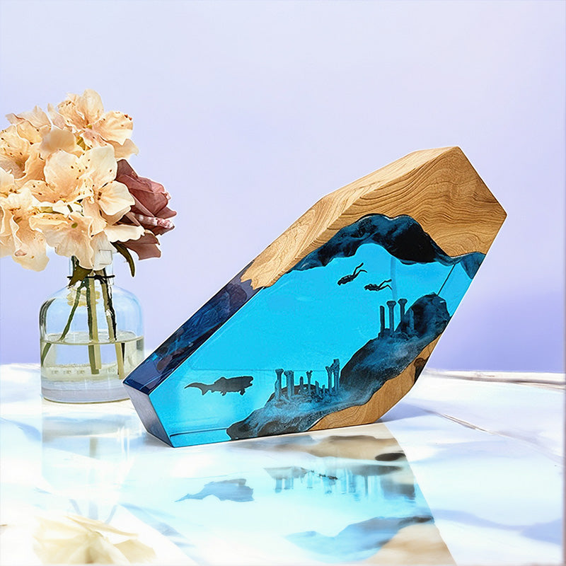 Ocean Divers Resin Wood Lamp Handmade Night Light for Holiday Decor