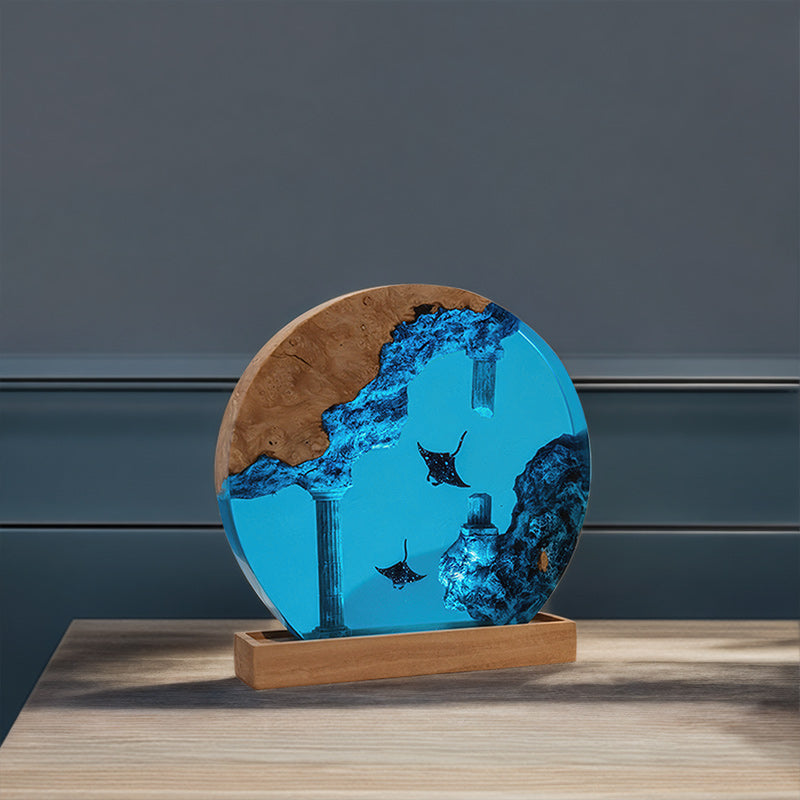 Manta Ray Round Resin Lamp Ocean Glow Night Light for Living Room